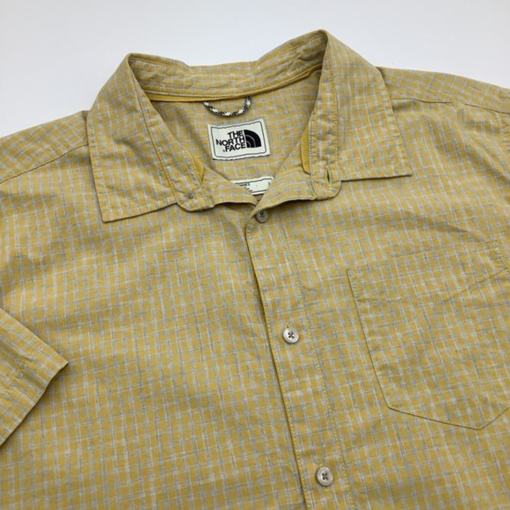 The North Face Mens Short Sleeve Button Up Shirt Yellow Check Size Large